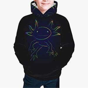 MODIYIWU Kids Stylized Rainbow Axolotl Hoodie size medium